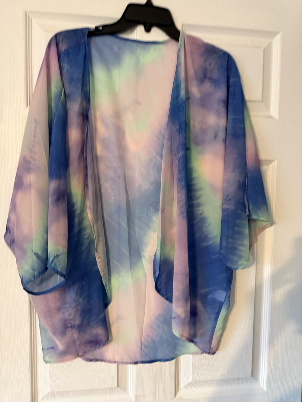 Sheer Tie-Dye Open Front Kimono - Pastel Blue, Pink & Mint